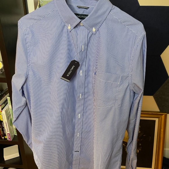 NWT - Nautica Button Down Dress Shirt Vertical Stripe - Picture 2 of 3